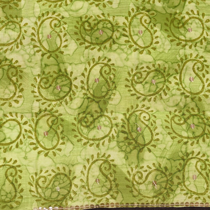 Indian Vintage Sari Green Pure Crepe Silk Hand Embroidered Saree 5yd Sewing Floral Craft Sequins Dress making Crafting Quilting