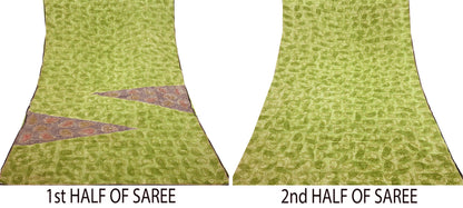 Indian Vintage Sari Green Pure Crepe Silk Hand Embroidered Saree 5yd Sewing Floral Craft Sequins Dress making Crafting Quilting