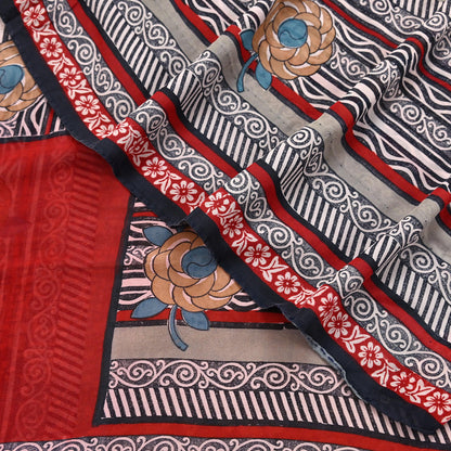 Indian Vintage Sari Brown & Maroon Pure Georgette Silk Printed Sarees Craft Fabric Sewing 5Yd Soft Dress Making Crafting Quilting Upcycle