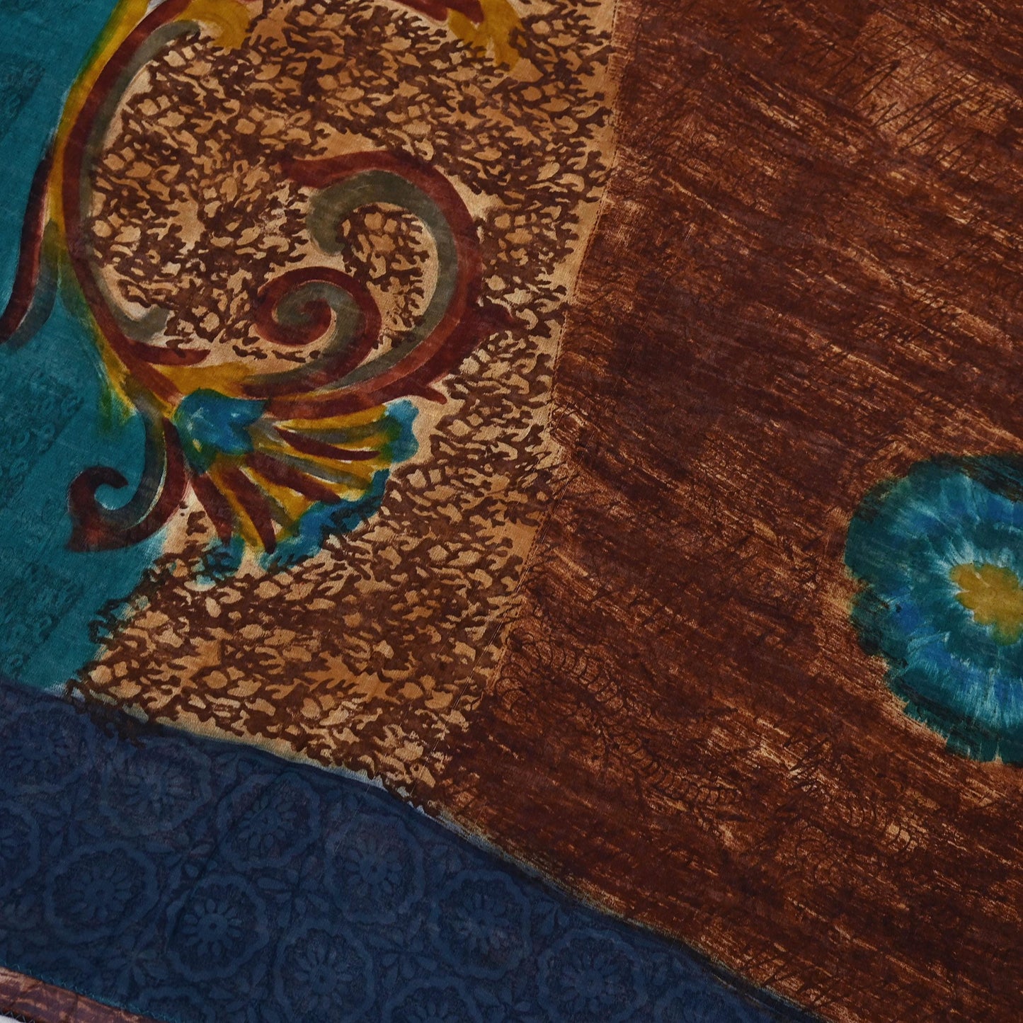 Indian Vintage Sari Brown & Green Pure Georgette Silk Printed Sarees Craft Fabric Sewing 6Yd Soft Dress Making Crafting Quilting Upcycle