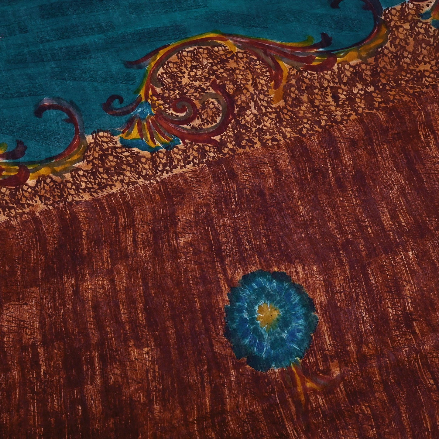 Indian Vintage Sari Brown & Green Pure Georgette Silk Printed Sarees Craft Fabric Sewing 6Yd Soft Dress Making Crafting Quilting Upcycle