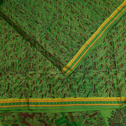 Indian Vintage Sari Green Pure Silk Printed Sarees 5yd Sewing Craft Fabric Dress Making  Soft Floral Wrap Upcycle Used Quilting Crafting