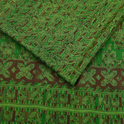 Indian Vintage Sari Green Pure Silk Printed Sarees 5yd Sewing Craft Fabric Dress Making  Soft Floral Wrap Upcycle Used Quilting Crafting