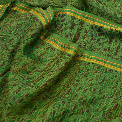 Indian Vintage Sari Green Pure Silk Printed Sarees 5yd Sewing Craft Fabric Dress Making  Soft Floral Wrap Upcycle Used Quilting Crafting