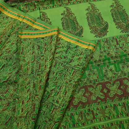 Indian Vintage Sari Green Pure Silk Printed Sarees 5yd Sewing Craft Fabric Dress Making  Soft Floral Wrap Upcycle Used Quilting Crafting