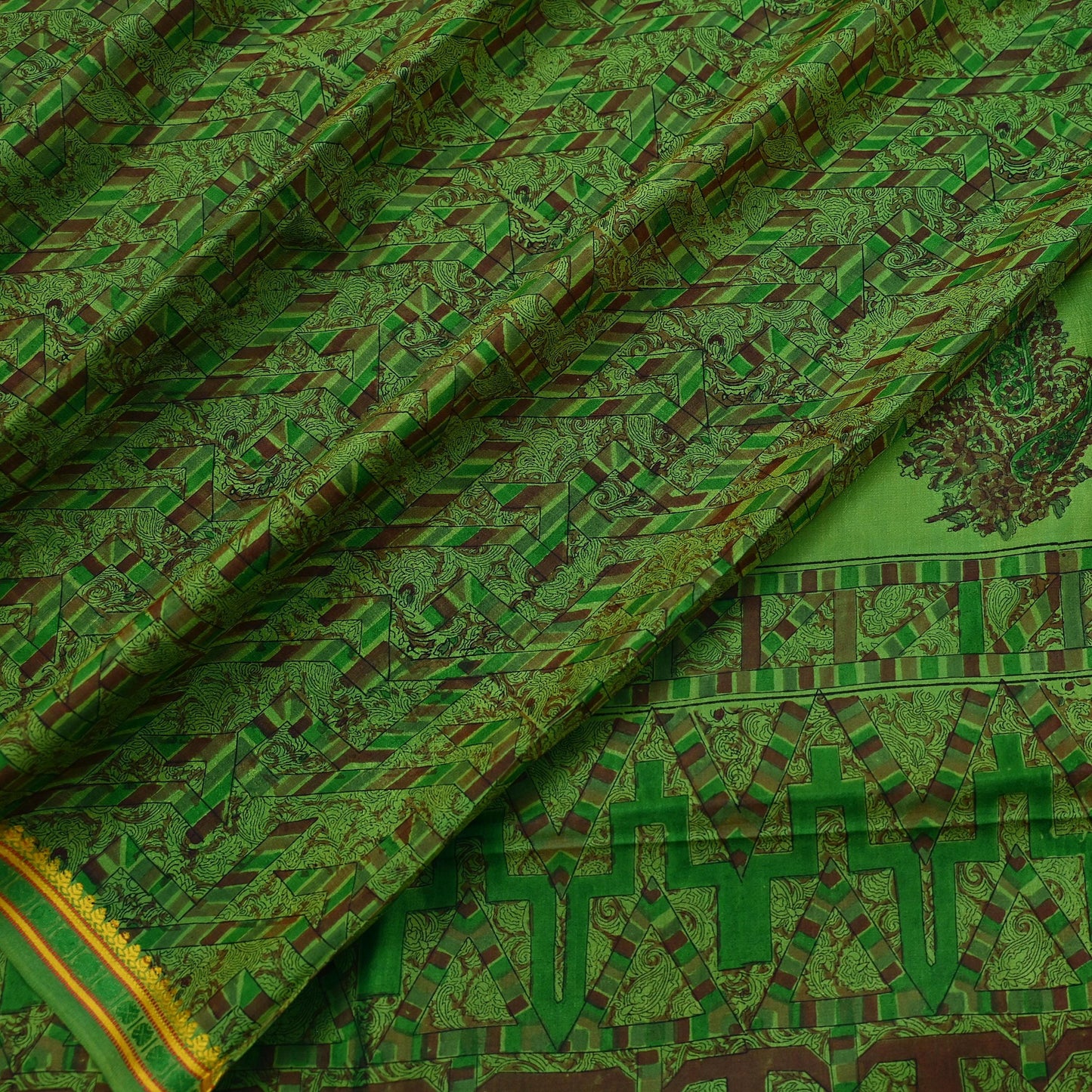 Indian Vintage Sari Green Pure Silk Printed Sarees 5yd Sewing Craft Fabric Dress Making  Soft Floral Wrap Upcycle Used Quilting Crafting