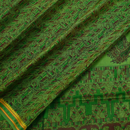 Indian Vintage Sari Green Pure Silk Printed Sarees 5yd Sewing Craft Fabric Dress Making  Soft Floral Wrap Upcycle Used Quilting Crafting