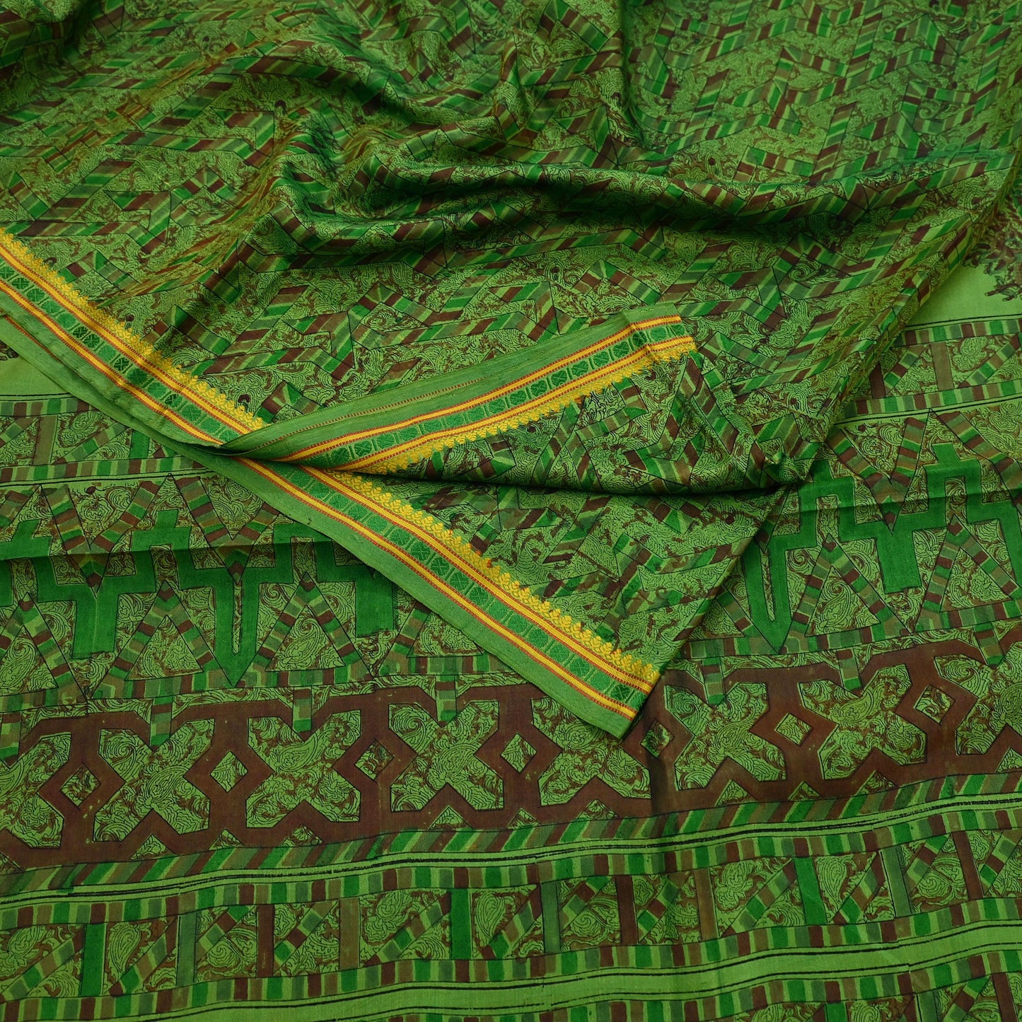 Indian Vintage Sari Green Pure Silk Printed Sarees 5yd Sewing Craft Fabric Dress Making  Soft Floral Wrap Upcycle Used Quilting Crafting