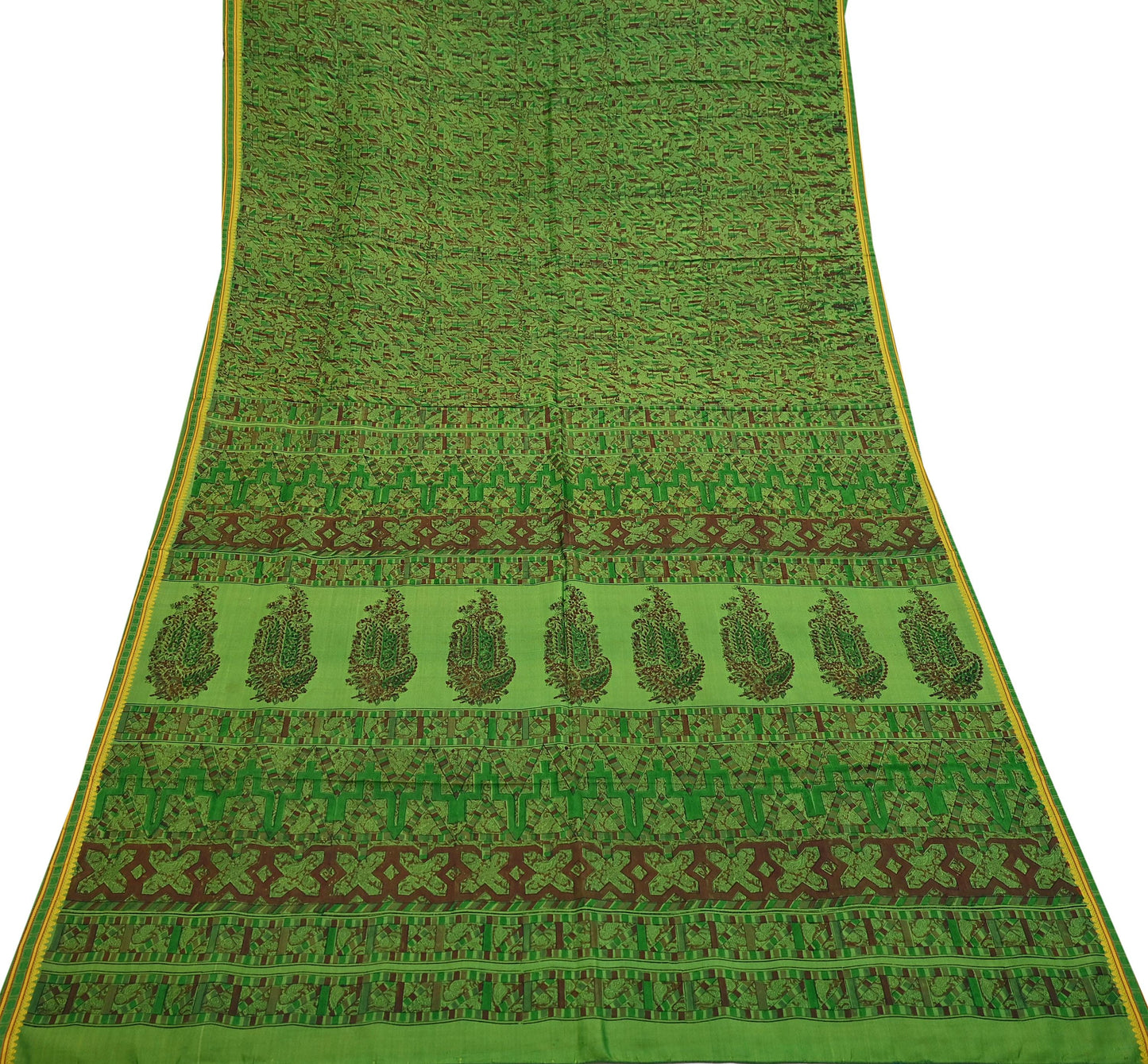 Indian Vintage Sari Green Pure Silk Printed Sarees 5yd Sewing Craft Fabric Dress Making  Soft Floral Wrap Upcycle Used Quilting Crafting