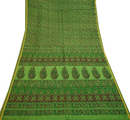 Indian Vintage Sari Green Pure Silk Printed Sarees 5yd Sewing Craft Fabric Dress Making  Soft Floral Wrap Upcycle Used Quilting Crafting