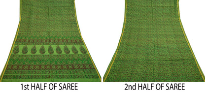 Indian Vintage Sari Green Pure Silk Printed Sarees 5yd Sewing Craft Fabric Dress Making  Soft Floral Wrap Upcycle Used Quilting Crafting