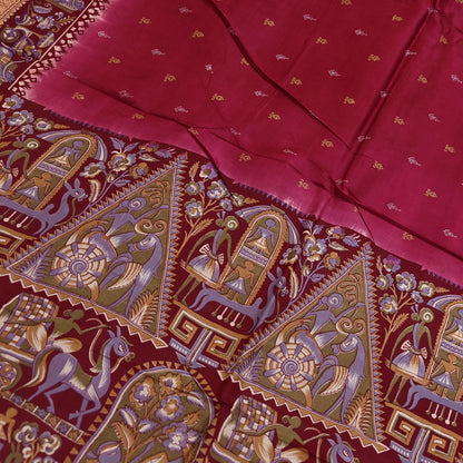 Indian Vintage Sari Maroon & Pink Pure Silk Printed Saree Fabric 5yard Sewing Craft DressMaking Upcycle Crafting Quilting