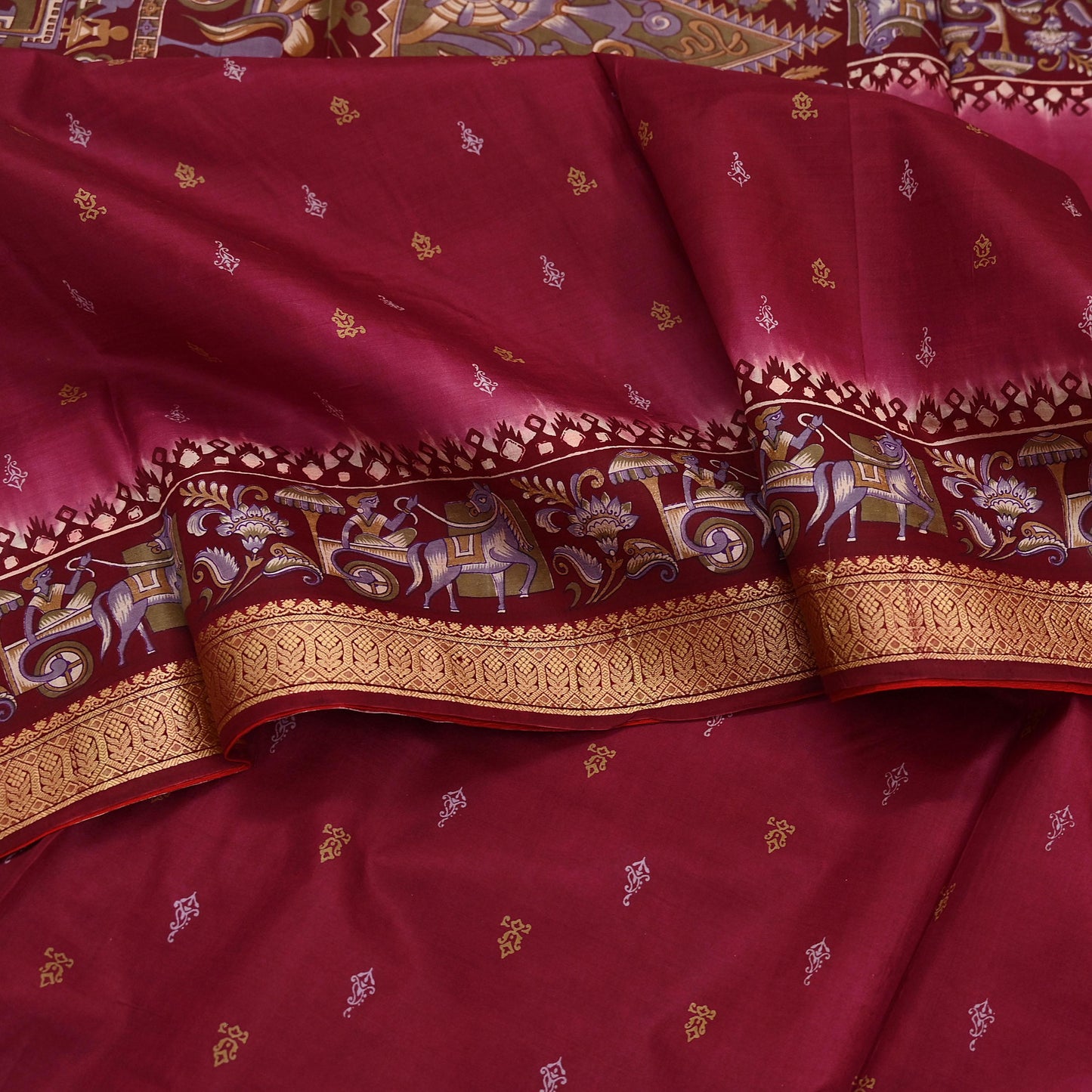 Indian Vintage Sari Maroon & Pink Pure Silk Printed Saree Fabric 5yard Sewing Craft DressMaking Upcycle Crafting Quilting