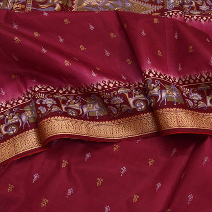 Indian Vintage Sari Maroon & Pink Pure Silk Printed Saree Fabric 5yard Sewing Craft DressMaking Upcycle Crafting Quilting