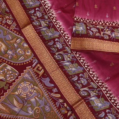 Indian Vintage Sari Maroon & Pink Pure Silk Printed Saree Fabric 5yard Sewing Craft DressMaking Upcycle Crafting Quilting