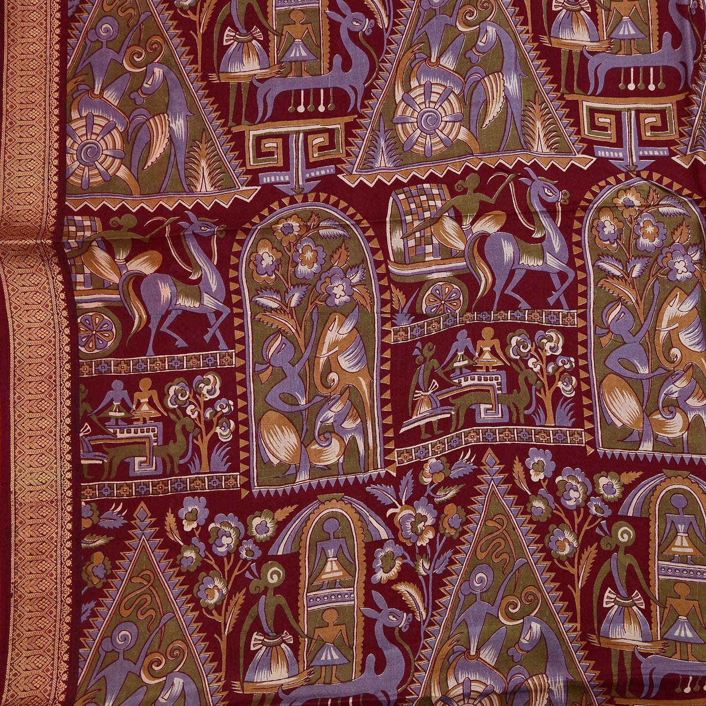 Indian Vintage Sari Maroon & Pink Pure Silk Printed Saree Fabric 5yard Sewing Craft DressMaking Upcycle Crafting Quilting