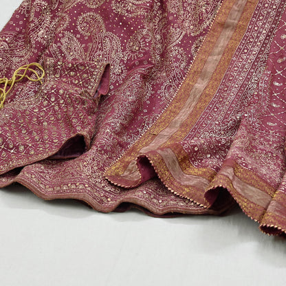 Indian Pre-owned Onion Pink Pure Georgette Silk Hand Embroidered Ritu Kumar Designer Lehenga 3pcs Set Ethnic Bollywood Party Wear