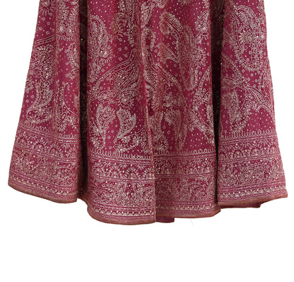 Indian Pre-owned Onion Pink Pure Georgette Silk Hand Embroidered Ritu Kumar Designer Lehenga 3pcs Set Ethnic Bollywood Party Wear