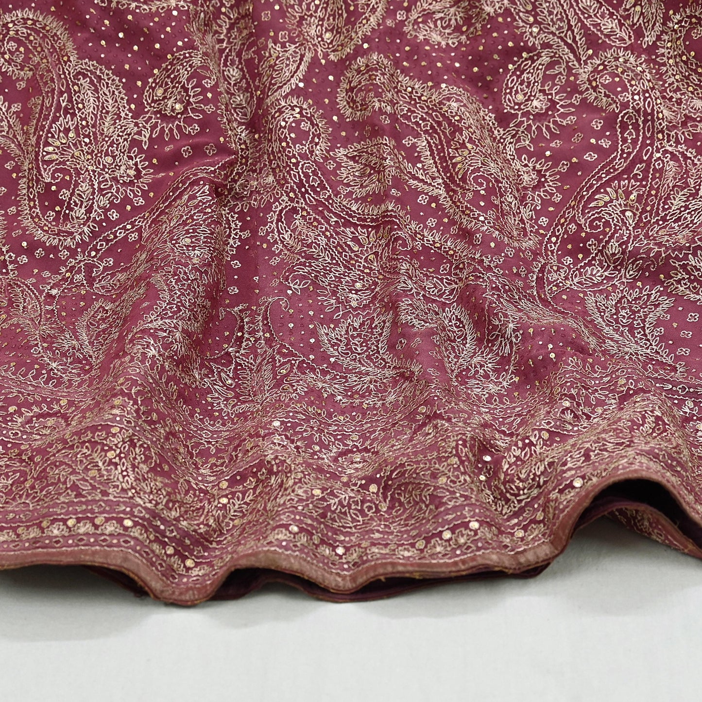 Indian Pre-owned Onion pink Pure Georgette Silk Hand Embroidered Ritu Kumar Designer Lehenga/Skirt Ethnic Bollywood Party Wear