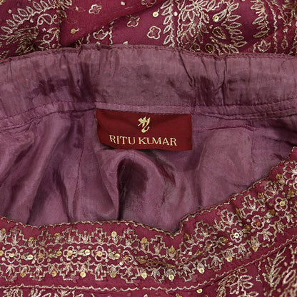 Indian Pre-owned Onion pink Pure Georgette Silk Hand Embroidered Ritu Kumar Designer Lehenga/Skirt Ethnic Bollywood Party Wear
