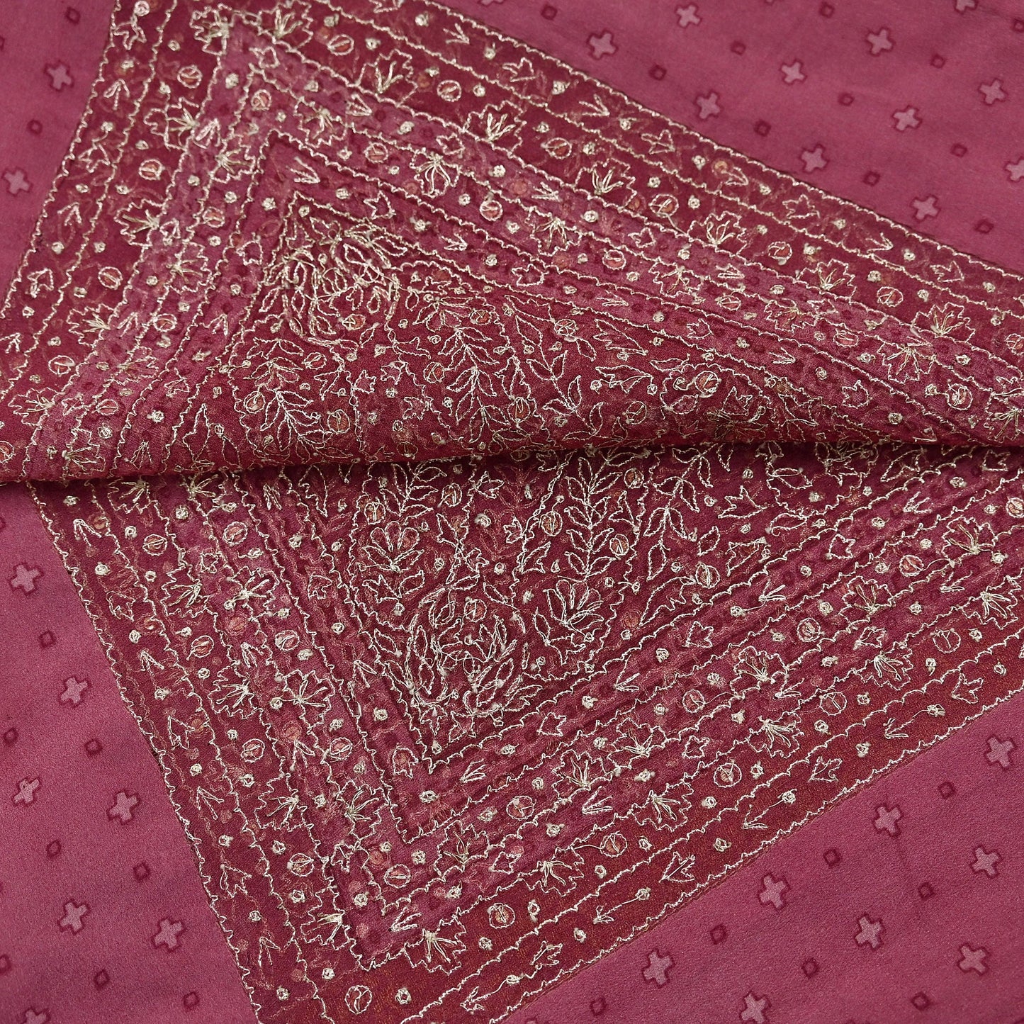 Indian Vintage Heavy Onion Pink Dupatta Pure Georgette Silk Long Stole Hand Embroidered Designer By Ritu Kumar Scarves Scarf Zari Zardozi