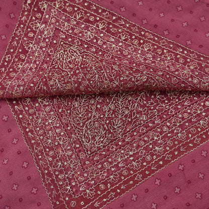 Indian Vintage Heavy Onion Pink Dupatta Pure Georgette Silk Long Stole Hand Embroidered Designer By Ritu Kumar Scarves Scarf Zari Zardozi