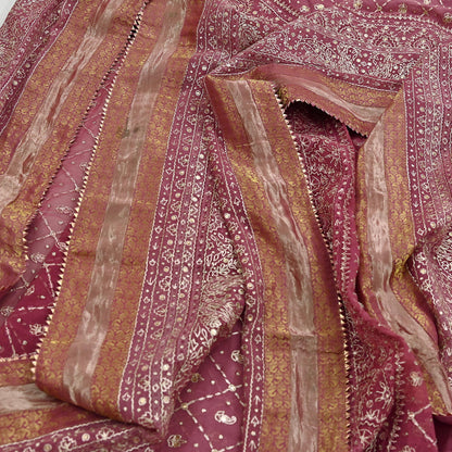 Indian Vintage Heavy Onion Pink Dupatta Pure Georgette Silk Long Stole Hand Embroidered Designer By Ritu Kumar Scarves Scarf Zari Zardozi