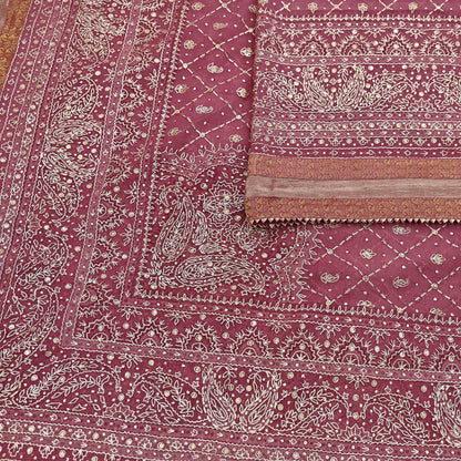 Indian Vintage Heavy Onion Pink Dupatta Pure Georgette Silk Long Stole Hand Embroidered Designer By Ritu Kumar Scarves Scarf Zari Zardozi