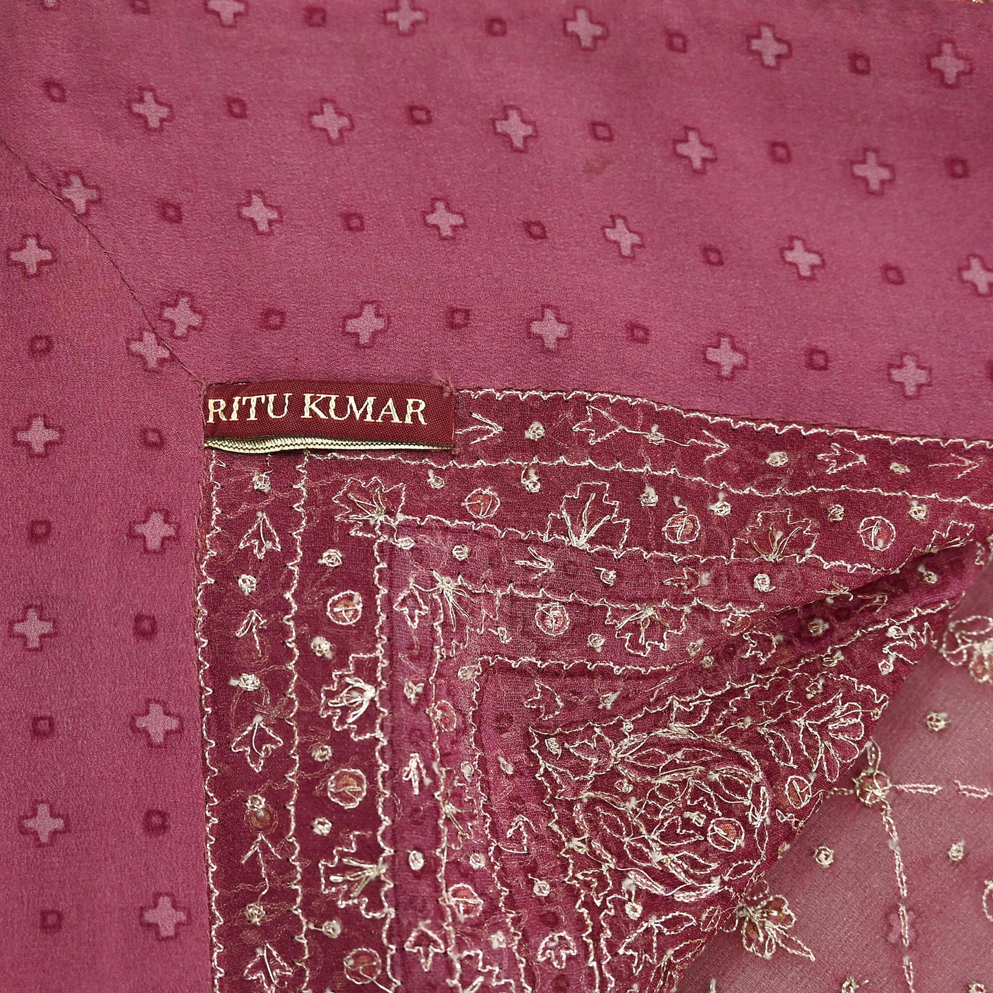 Indian Vintage Heavy Onion Pink Dupatta Pure Georgette Silk Long Stole Hand Embroidered Designer By Ritu Kumar Scarves Scarf Zari Zardozi