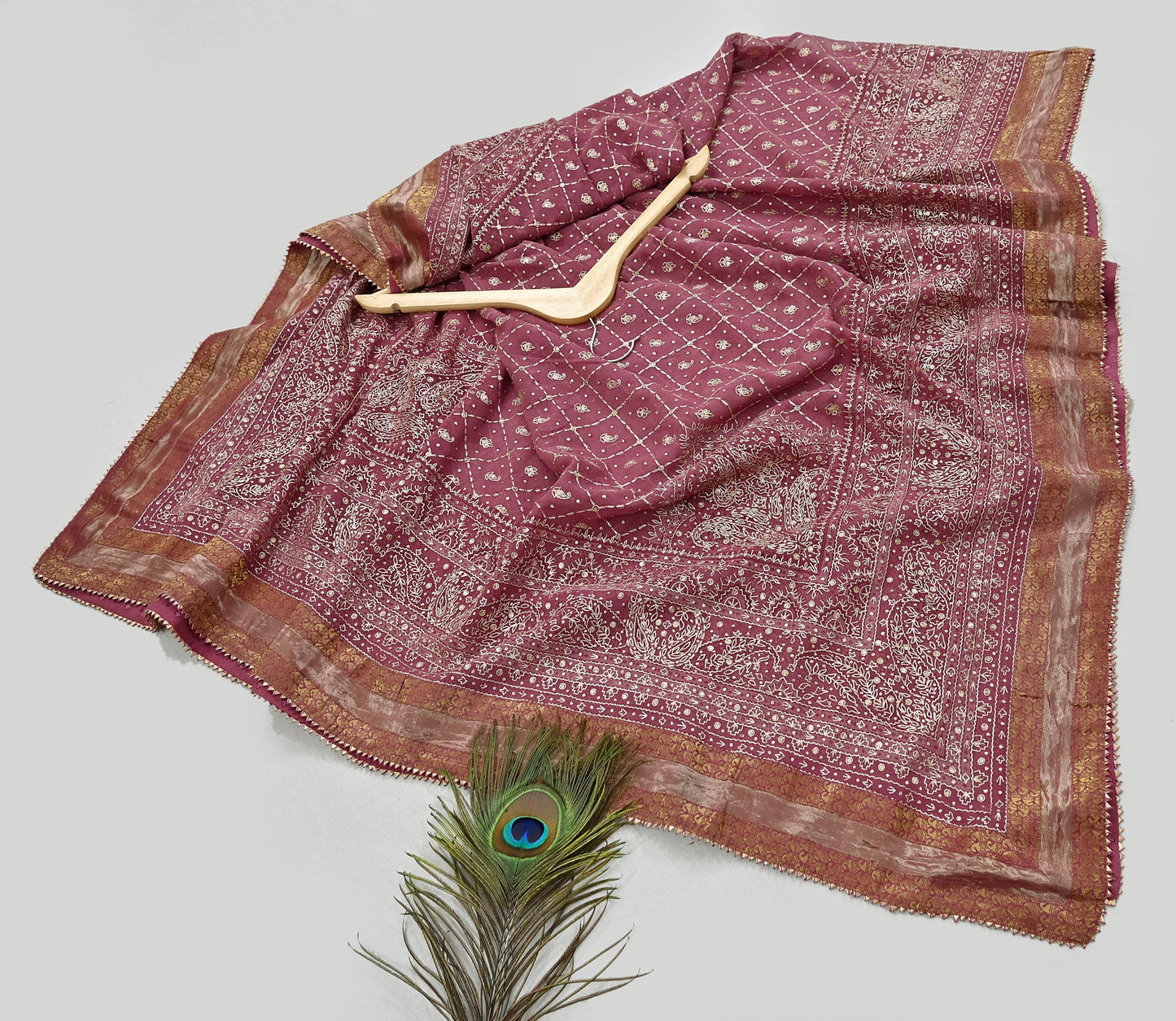 Indian Vintage Heavy Onion Pink Dupatta Pure Georgette Silk Long Stole Hand Embroidered Designer By Ritu Kumar Scarves Scarf Zari Zardozi