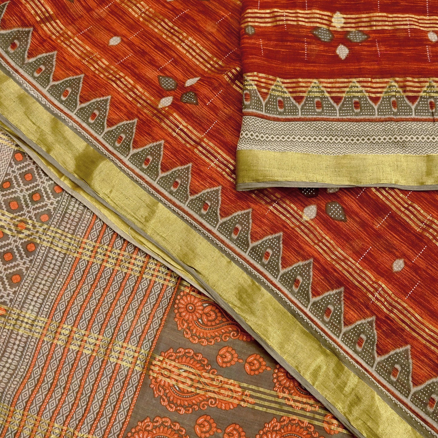 Indian Vintage Sari Printed Pure Cotton Saree Craft Fabric 5Yd Sewing Sarong Wrap Boho Floral Crafting Upcycle Quilting