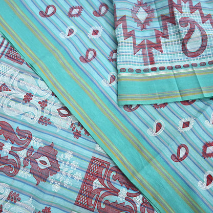 Indian Vintage Sari Green Hand Painted Pure Cotton Sarees Craft Fabric 5Yard Sewing Sarong Wrap Boho Dress making Crafting Upcycle Geometric