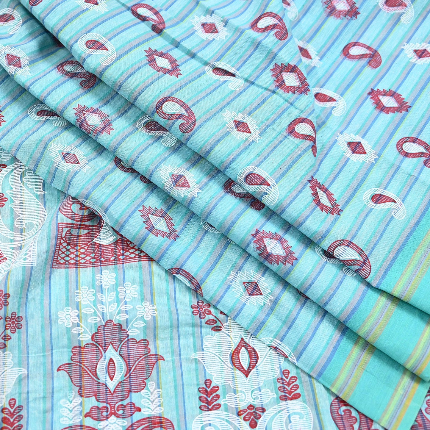 Indian Vintage Sari Green Hand Painted Pure Cotton Sarees Craft Fabric 5Yard Sewing Sarong Wrap Boho Dress making Crafting Upcycle Geometric