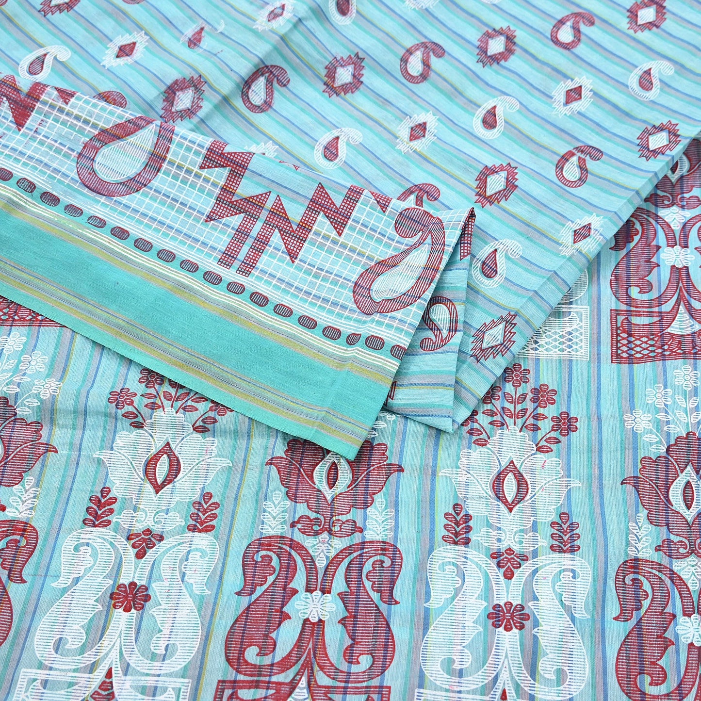 Indian Vintage Sari Green Hand Painted Pure Cotton Sarees Craft Fabric 5Yard Sewing Sarong Wrap Boho Dress making Crafting Upcycle Geometric