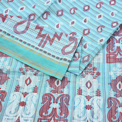 Indian Vintage Sari Green Hand Painted Pure Cotton Sarees Craft Fabric 5Yard Sewing Sarong Wrap Boho Dress making Crafting Upcycle Geometric