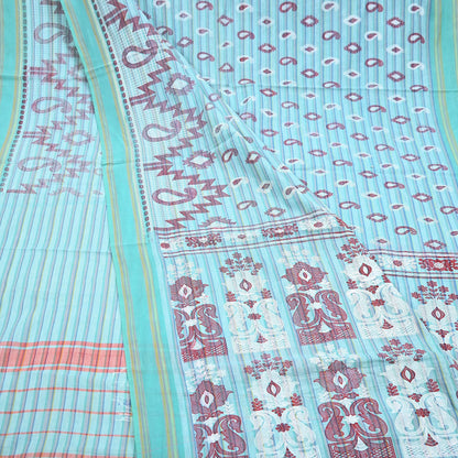 Indian Vintage Sari Green Hand Painted Pure Cotton Sarees Craft Fabric 5Yard Sewing Sarong Wrap Boho Dress making Crafting Upcycle Geometric