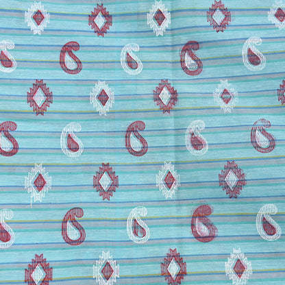 Indian Vintage Sari Green Hand Painted Pure Cotton Sarees Craft Fabric 5Yard Sewing Sarong Wrap Boho Dress making Crafting Upcycle Geometric