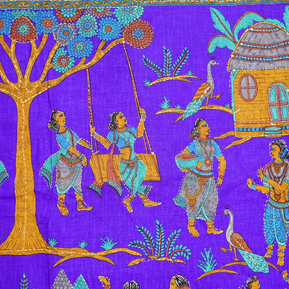 Indian Vintage Sari Blue & Beige Artificial Silk Hand Embroidered Kantha Sarees Craft Fabric 5yd Sewing Soft Dress Making Crafting Upcycle