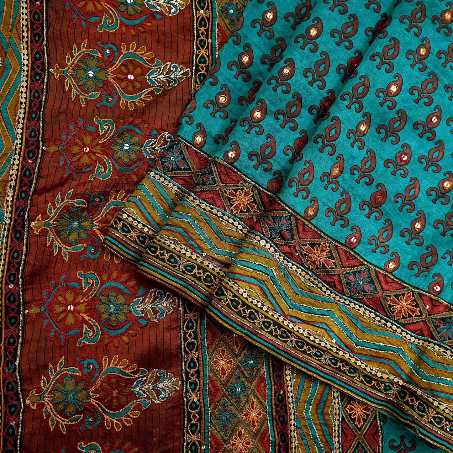 Indian Vintage Sari Green Pure Silk Hand Embroidered Sarees 5Yd Craft Fabric Sewing soft Quilting Crafting Upcycle Ethnic Bollywood sarees