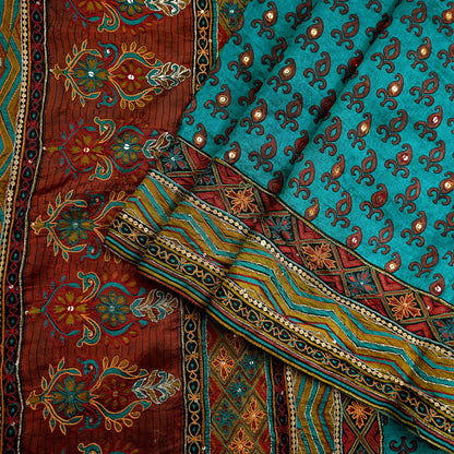 Indian Vintage Sari Green Pure Silk Hand Embroidered Sarees 5Yd Craft Fabric Sewing soft Quilting Crafting Upcycle Ethnic Bollywood sarees