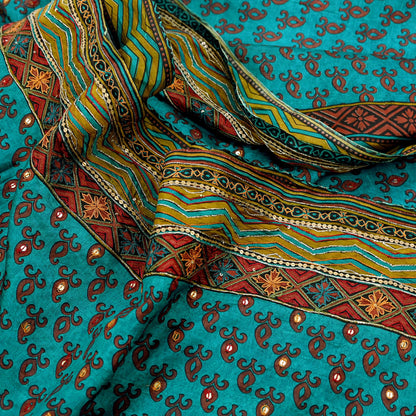 Indian Vintage Sari Green Pure Silk Hand Embroidered Sarees 5Yd Craft Fabric Sewing soft Quilting Crafting Upcycle Ethnic Bollywood sarees