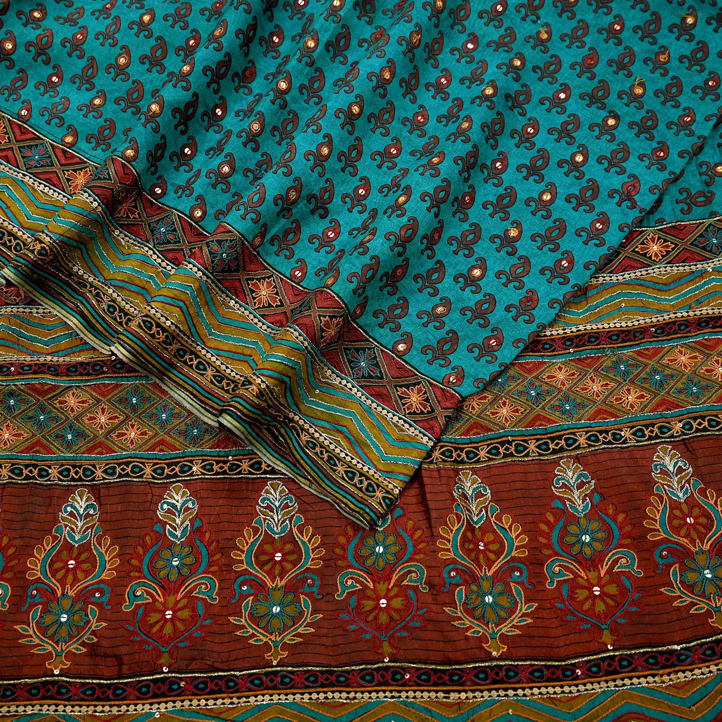 Indian Vintage Sari Green Pure Silk Hand Embroidered Sarees 5Yd Craft Fabric Sewing soft Quilting Crafting Upcycle Ethnic Bollywood sarees