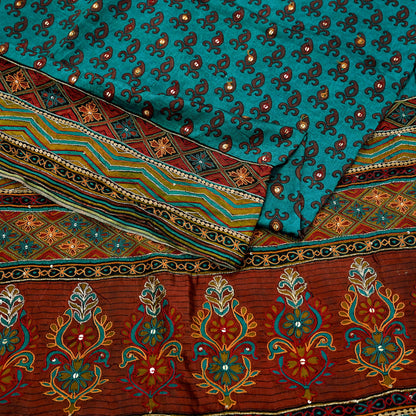 Indian Vintage Sari Green Pure Silk Hand Embroidered Sarees 5Yd Craft Fabric Sewing soft Quilting Crafting Upcycle Ethnic Bollywood sarees