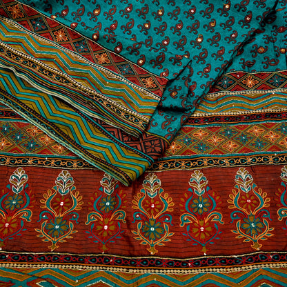 Indian Vintage Sari Green Pure Silk Hand Embroidered Sarees 5Yd Craft Fabric Sewing soft Quilting Crafting Upcycle Ethnic Bollywood sarees