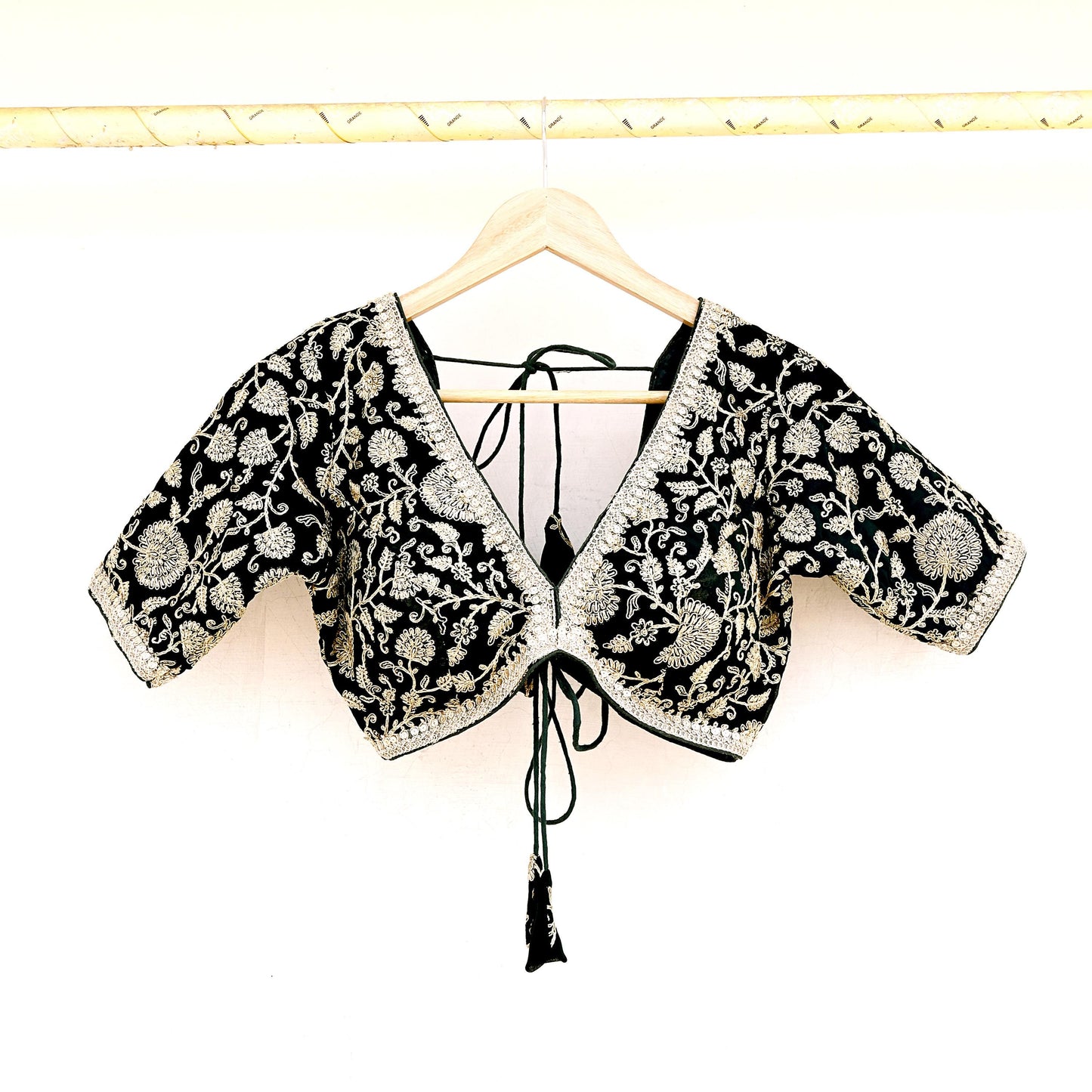 Indian New Bottle Green Georgette Hand Embroidered Padded Blouse/Top/Crop M Size Party wear Bollywood