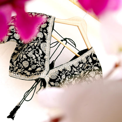 Indian New Bottle Green Georgette Hand Embroidered Padded Blouse/Top/Crop M Size Party wear Bollywood