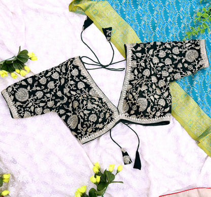 Indian New Bottle Green Georgette Hand Embroidered Padded Blouse/Top/Crop M Size Party wear Bollywood