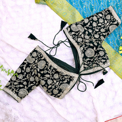 Indian New Bottle Green Georgette Hand Embroidered Padded Blouse/Top/Crop M Size Party wear Bollywood