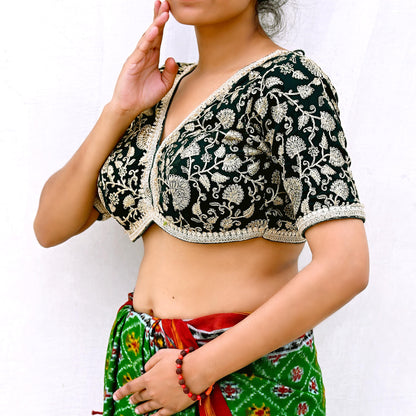 Indian New Bottle Green Georgette Hand Embroidered Padded Blouse/Top/Crop M Size Party wear Bollywood