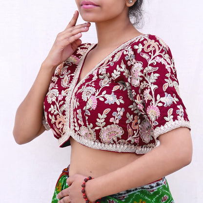 Indian New Maroon Georgette Hand Embroidered Padded Blouse/Top/Crop M Size Party wear Bollywood
